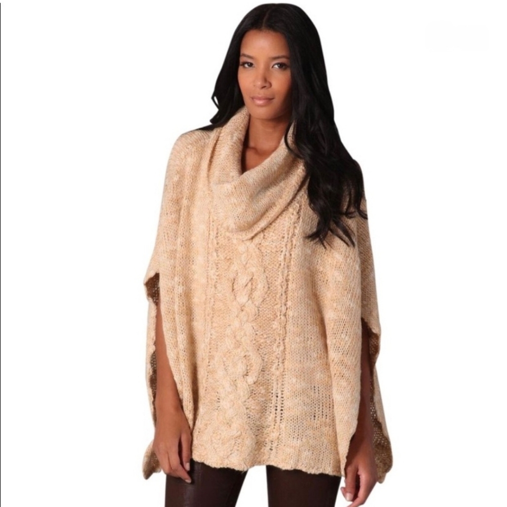 Free People Cozy Cream Cable Knit Poncho
